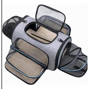 Siivton Pet Carrier Airline Approved 4 Sides Expandable Cat Dog Carrier Grey NEW
